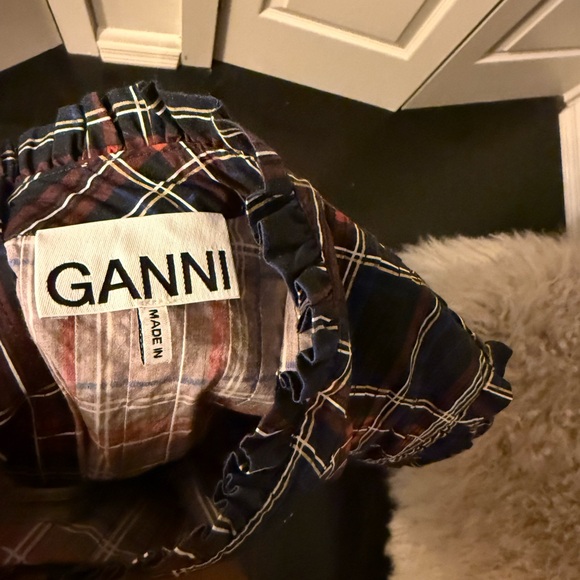 Ganni Plaid Long-Sleeve Cotton Dress - Picture 6 of 13